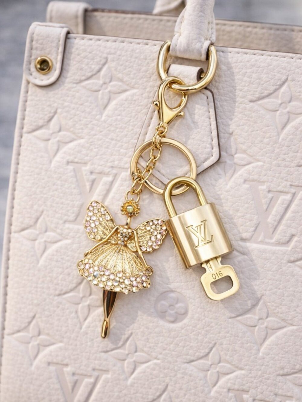 Authentic LV Gold Padlock & Key ๐ Unbranded Fairy Bag Charm / Keychain Combo